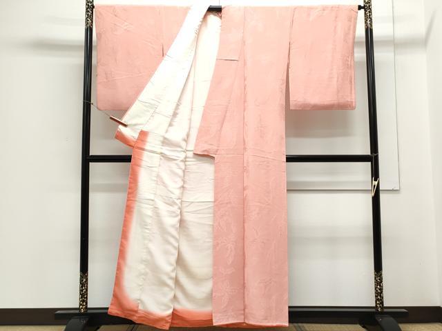 平和屋着物▼上質な色無地 更紗花唐草文 珊瑚色 正絹 逸品 CABC1540th