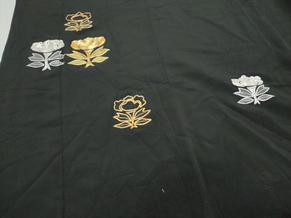 平和屋着物▼豪華黒留袖　駒刺繍　草花文　正絹　逸品　CABC1549th
