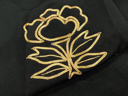平和屋着物▼豪華黒留袖　駒刺繍　草花文　正絹　逸品　CABC1549th