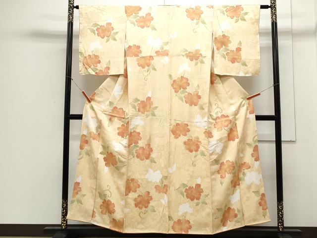 平和屋着物▼上質な小紋 地紋起こし 花唐草文 正絹 逸品 CABC1555th