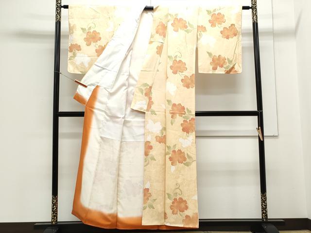 平和屋着物▽上質な小紋　単衣　地紋起こし　吉祥花文　正絹　逸品　AAAZ1595fy 平和屋着物▽上質な小紋 単衣 地紋起こし 吉祥花文 正絹 逸品