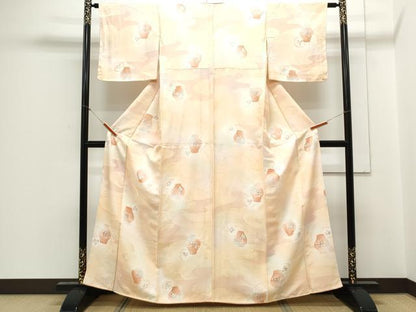 平和屋着物▼上質な小紋 地紋起こし 陶器花文 暈し染め 正絹 逸品 CABC1556th