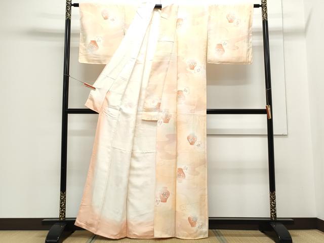 平和屋着物▼上質な小紋 地紋起こし 陶器花文 暈し染め 正絹 逸品 CABC1556th