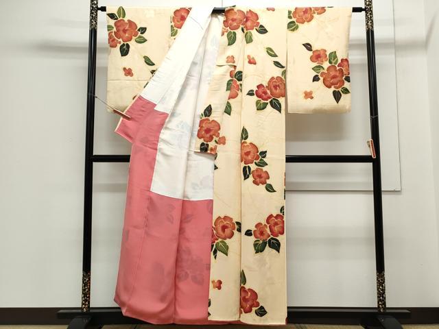 平和屋着物▼上質な小紋 地紋起こし 草花文 正絹 逸品 CABC1557th