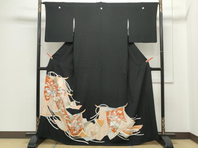平和屋着物▼豪華黒留袖 刺繍 几帳花鳥文 金彩 正絹 逸品 CABC1558th