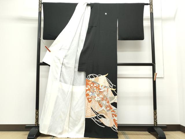 平和屋着物▼豪華黒留袖 刺繍 几帳花鳥文 金彩 正絹 逸品 CABC1558th