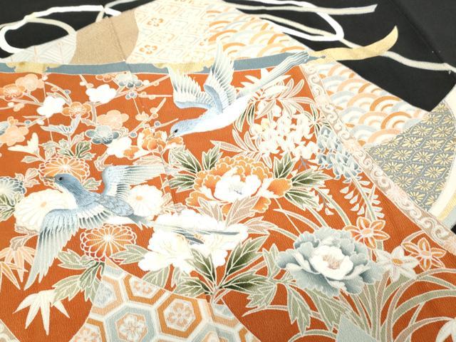 平和屋着物▼豪華黒留袖 刺繍 几帳花鳥文 金彩 正絹 逸品 CABC1558th