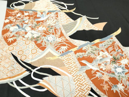 平和屋着物▼豪華黒留袖 刺繍 几帳花鳥文 金彩 正絹 逸品 CABC1558th