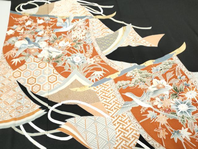 平和屋着物▼豪華黒留袖 刺繍 几帳花鳥文 金彩 正絹 逸品 CABC1558th