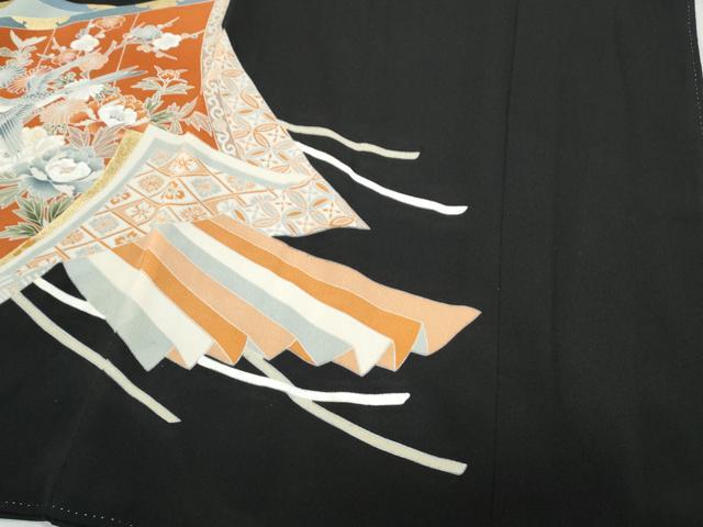 平和屋着物▼豪華黒留袖 刺繍 几帳花鳥文 金彩 正絹 逸品 CABC1558th