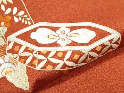 平和屋着物▼訪問着 総刺繍 駒刺繍 貝桶花文 正絹 逸品 CABC1594th