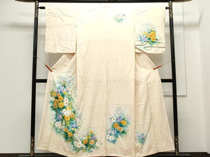 平和屋着物▼訪問着 手描き 草花文 暈し染め 正絹 逸品 CABC1594th