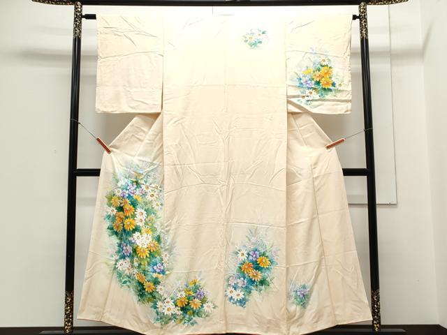平和屋着物▼訪問着 手描き 草花文 暈し染め 正絹 逸品 CABC1594th