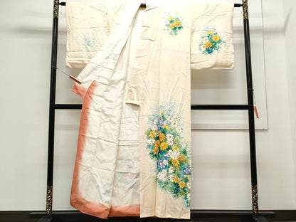 平和屋着物▼訪問着 手描き 草花文 暈し染め 正絹 逸品 CABC1594th