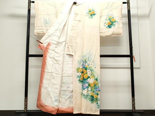 平和屋着物▼訪問着 手描き 草花文 暈し染め 正絹 逸品 CABC1594th