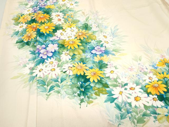平和屋着物▼訪問着 手描き 草花文 暈し染め 正絹 逸品 CABC1594th