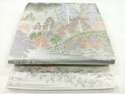 平和屋着物◎六通柄袋帯　洛北静市　風景文　プラチナ二重箔錦　正絹　逸品　CABC1601nb