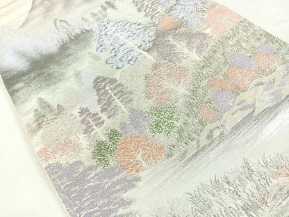 平和屋着物◎六通柄袋帯　洛北静市　風景文　プラチナ二重箔錦　正絹　逸品　CABC1601nb