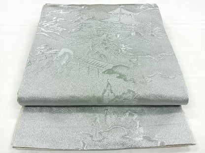 平和屋着物◎六通柄袋帯　風景文　銀糸　正絹　逸品　CABC1606nb