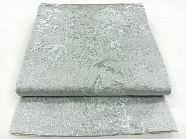 平和屋着物◎六通柄袋帯　風景文　銀糸　正絹　逸品　CABC1606nb