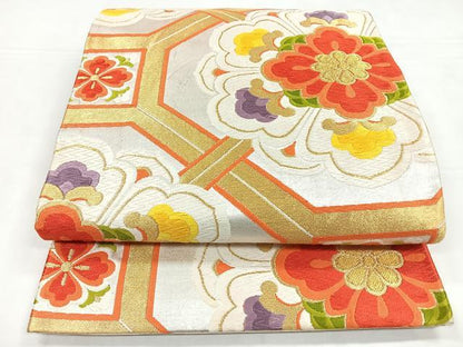 平和屋着物◎六通柄袋帯　唐織　蜀江花文　金糸　正絹　逸品　CABC1609nb