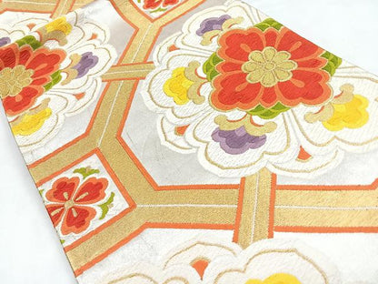 平和屋着物◎六通柄袋帯　唐織　蜀江花文　金糸　正絹　逸品　CABC1609nb