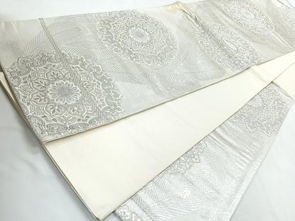 平和屋着物◎六通柄袋帯　唐織　正倉院花文　銀糸　正絹　逸品　CABC1619nb