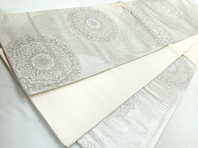 平和屋着物◎六通柄袋帯　唐織　正倉院花文　銀糸　正絹　逸品　CABC1619nb