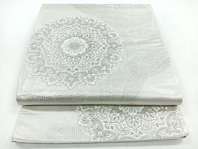 平和屋着物◎六通柄袋帯　唐織　正倉院花文　銀糸　正絹　逸品　CABC1619nb