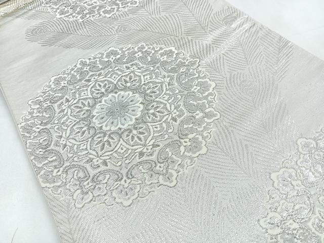 平和屋着物◎六通柄袋帯　唐織　正倉院花文　銀糸　正絹　逸品　CABC1619nb