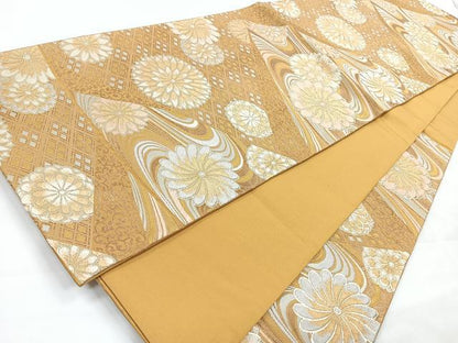 平和屋着物◎六通柄袋帯　切嵌流水花文　金糸　正絹　逸品　CABC1629nb