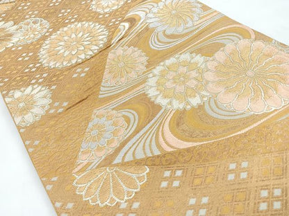 平和屋着物◎六通柄袋帯　切嵌流水花文　金糸　正絹　逸品　CABC1629nb