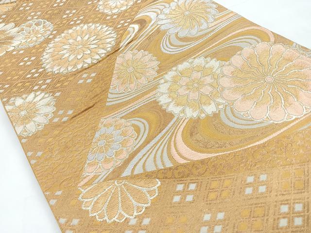平和屋着物◎六通柄袋帯　切嵌流水花文　金糸　正絹　逸品　CABC1629nb