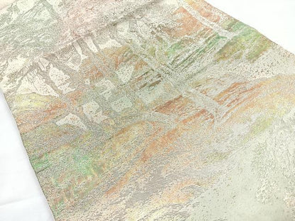 平和屋着物◎六通柄袋帯　樹林風景文　金銀糸　正絹　逸品　CABC1638nb