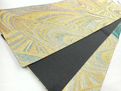 平和屋着物◎六通柄袋帯　流水文　金銀糸　正絹　逸品　CABC1639nb