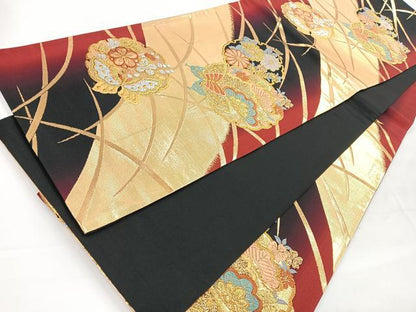 平和屋着物◎六通柄袋帯　唐織　花蝶文　金銀糸　正絹　逸品　CABC1648nb