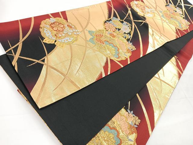 平和屋着物◎六通柄袋帯　唐織　花蝶文　金銀糸　正絹　逸品　CABC1648nb