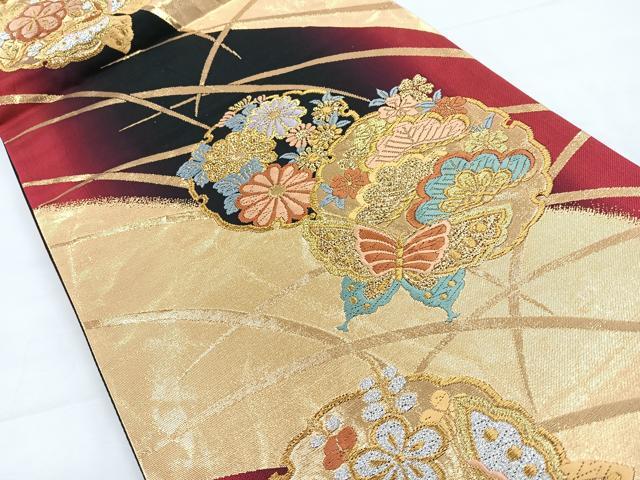 平和屋着物◎六通柄袋帯　唐織　花蝶文　金銀糸　正絹　逸品　CABC1648nb