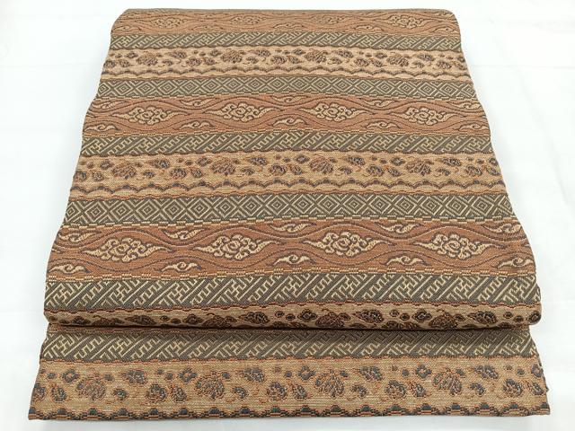 平和屋着物◎太鼓柄袋帯　横段花文　正絹　逸品　CABC1654nb