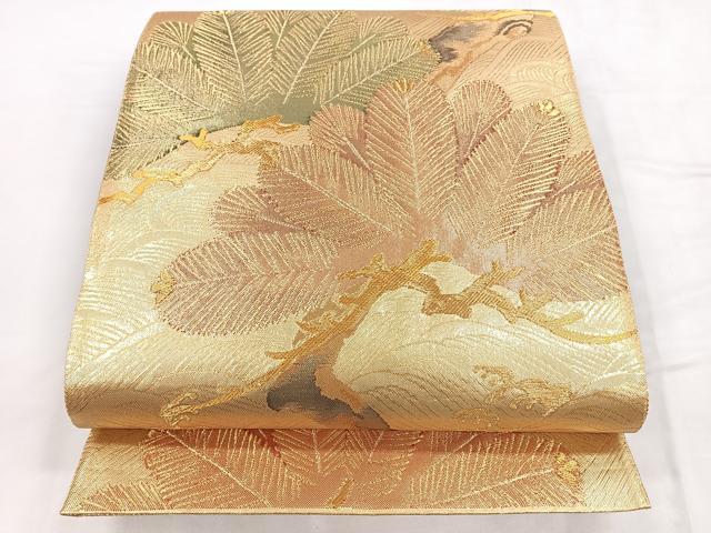 平和屋着物◎佐賀錦 六通柄袋帯 枝松文 金糸 正絹 逸品 CABC1671nb