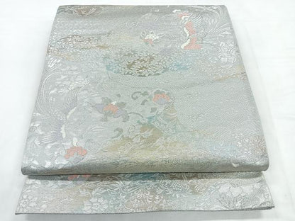 平和屋着物◎六通柄袋帯 唐織 鳳凰花文 銀糸 正絹 逸品 CABC1673nb