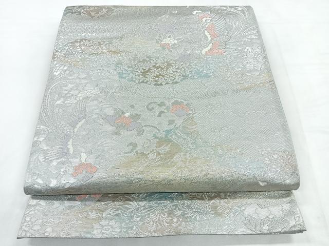 平和屋着物◎六通柄袋帯 唐織 鳳凰花文 銀糸 正絹 逸品 CABC1673nb