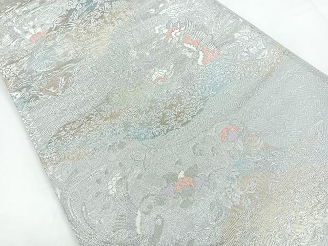 平和屋着物◎六通柄袋帯 唐織 鳳凰花文 銀糸 正絹 逸品 CABC1673nb
