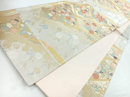 平和屋着物◎佐賀錦　六通柄袋帯　唐織　草花文　金銀糸　正絹　逸品　CABC1675nb