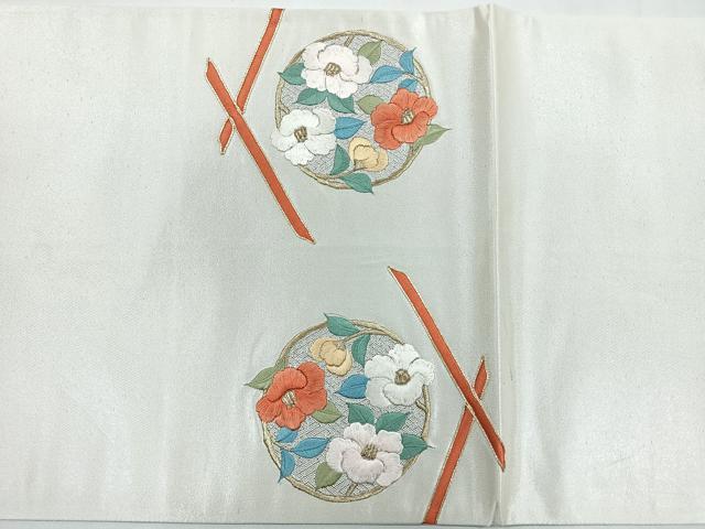 平和屋着物◎太鼓柄袋帯 駒刺繍 花丸文 金銀糸 正絹 逸品 CABC1683nb