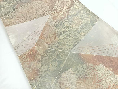 平和屋着物◎六通柄袋帯 切嵌花文 金銀糸 正絹 逸品 CABC1685nb