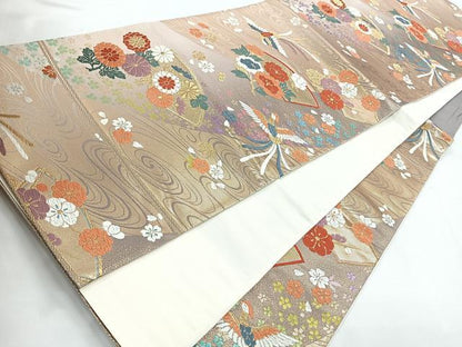 平和屋着物◎六通柄袋帯　唐織　鳳凰花文　金糸　正絹　逸品　CABC1715nb