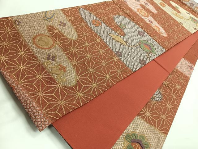 平和屋着物◎六通柄袋帯　エ霞吉祥文　金糸　鈴乃屋扱い　正絹　逸品　CABC1743nb