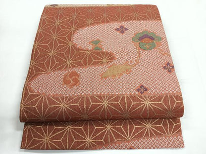 平和屋着物◎六通柄袋帯　エ霞吉祥文　金糸　鈴乃屋扱い　正絹　逸品　CABC1743nb
