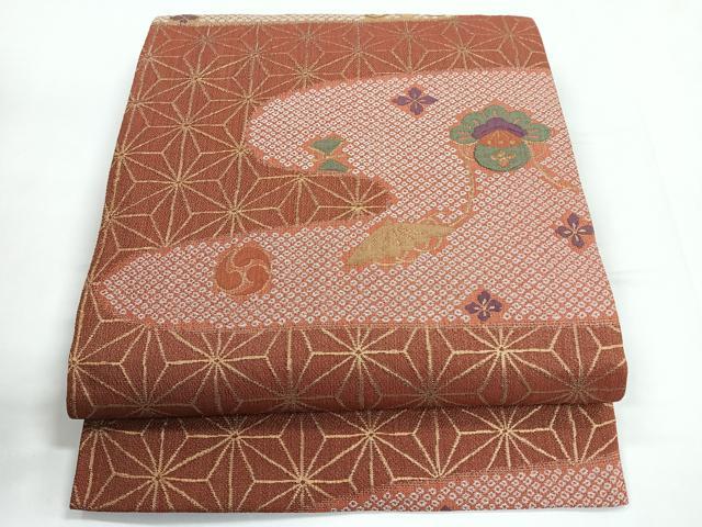 平和屋着物◎六通柄袋帯　エ霞吉祥文　金糸　鈴乃屋扱い　正絹　逸品　CABC1743nb